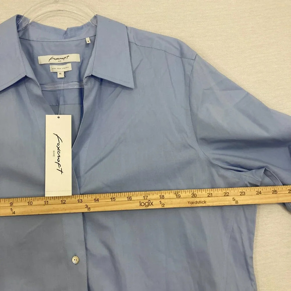 New Foxcroft Blue Non Iron Easy Care Poplin Button Down XL Office Career - Picture 8 of 11